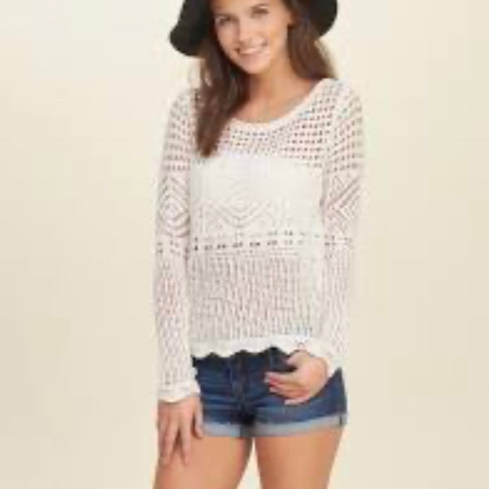 Hollister White Crochet Sweater